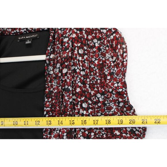 Sara Michelle Metallic Bell Sleeves Blouse Under Tank Women L Boho Black Red - Picture 7 of 10